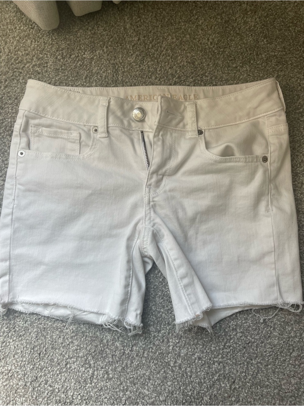 American Eagle Outfitters White Frayed Hem Denim Shorts